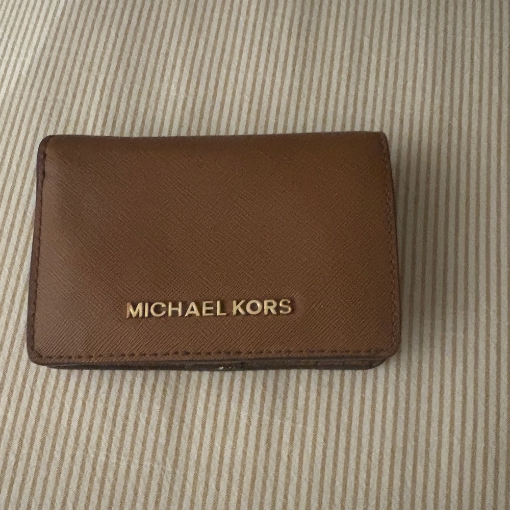 Michael Kors Tan Card Holder with Gold Logo